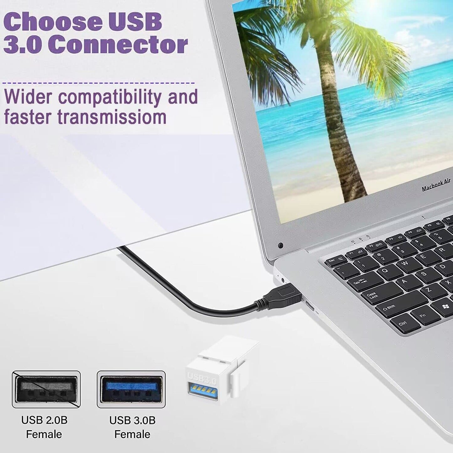 OUQYLG 5 Pack USB 3.0 Keystone Jack Inserts USB Female to USB Female Adapters Connector USB 3.0 Coupler Insert Snap-in Connector Socket Adapter Port…