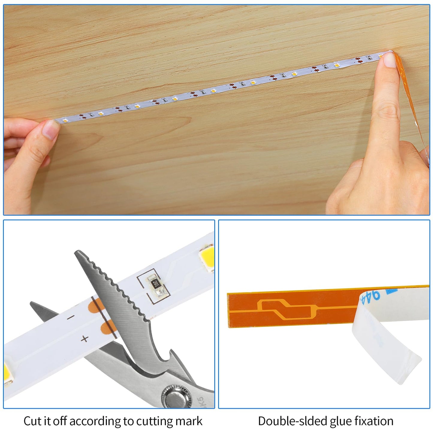 3 Pack Battery Operated LED Strip Lights for Under Cabinet, Under Counter Click Light for Kitchen Cabinet Closet Shelves (Cool White) 5000K, Without