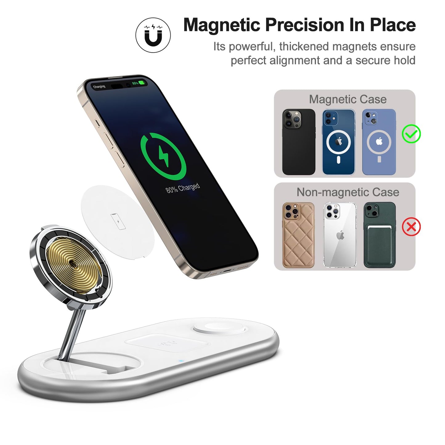 3 in 1 Charging Station for Apple - Faster Mag-Safe Charger Stand for iPhone - Magnetic Wireless Charger Station for iPhone 17/16/15/14/13/12 Series