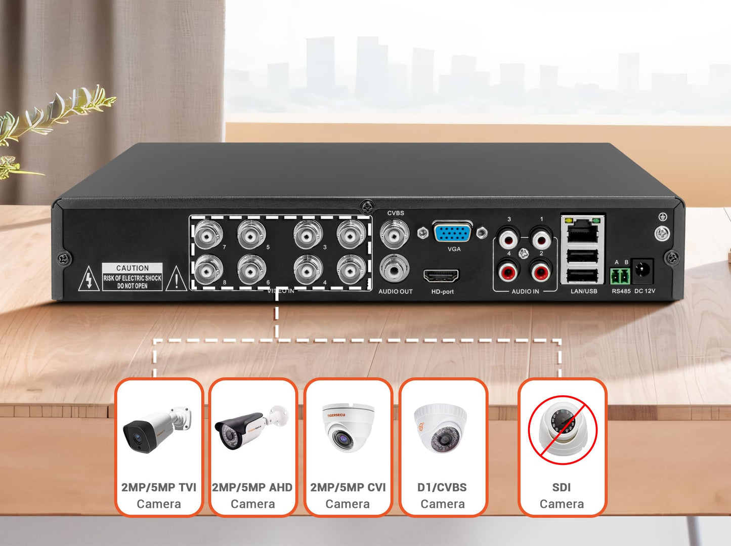 TIGERSECU Super HD 1080P 8 Channel DVR Security Recorder with 2TB Hard Drive, Hybrid 6-in-1 CCTV DVR Recorder Compatible with 2MP and 5MP TVI, AHD