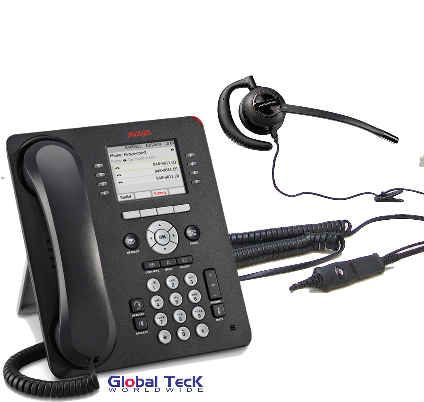 Global Teck Bundle of Plantronics HW530 Headset w/Mute Button foAvaya Phones - Compatible with Avaya 1600 and 9600 Series IP Phones