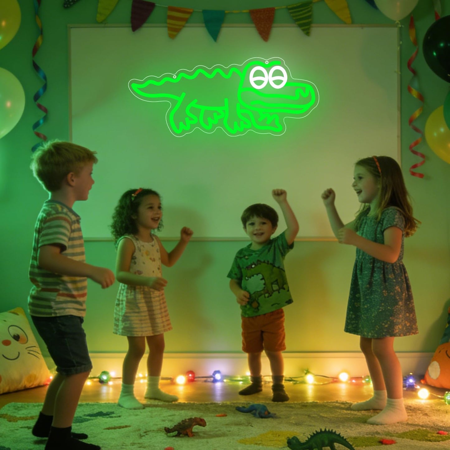 QEOICINH Cute Crocodile Neon Sign, Green LED Neon Light for Kids Room Decor, Playroom, Pet Shop, USB Powered neon signs for wall decor, Ideal Baby