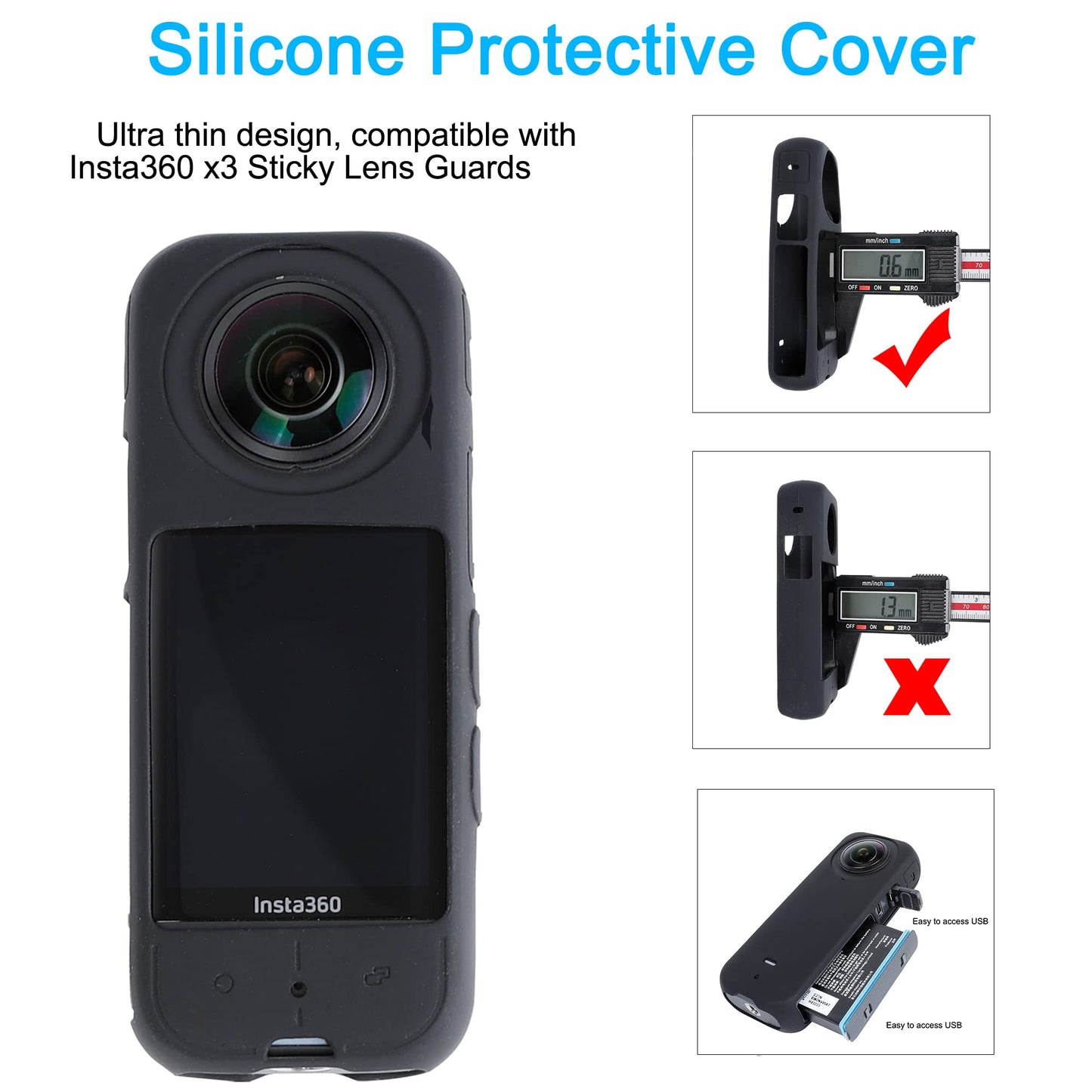 PellKing Camera Protective Accessories Kit for Insta360 X3, Insta 360 X3 Bundle Include Lens Guard/Silicone Protective Cover/Screen Protectors/Camera