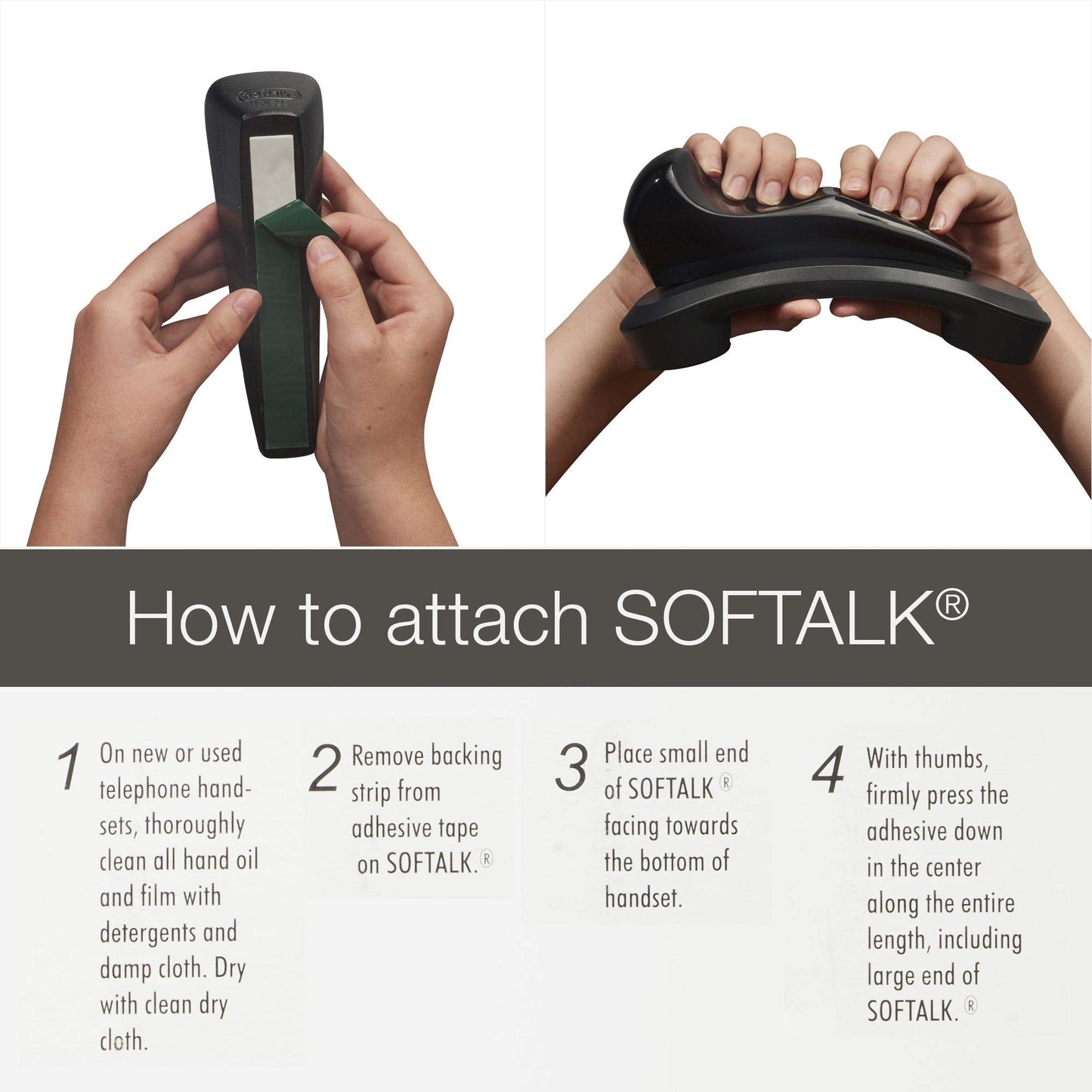 Softalk II Phone Shoulder Rest, Landline Office Telephone Accessory with Nonslip Ergo-Grip Cushion and Self-Adhesive Tape Attachment, Black