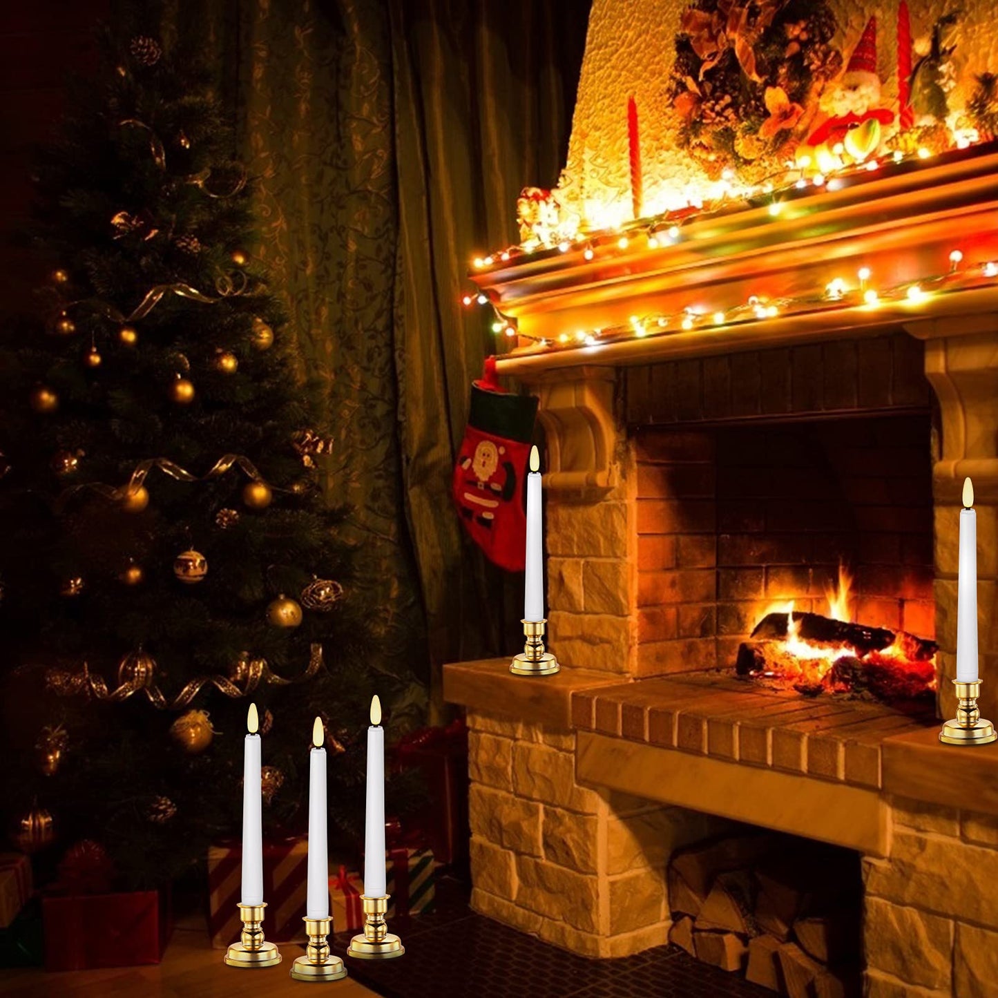 Daord LED Christmas Window Candle with 2 Remotes Battery Operated Flameless Taper Candles Warm Light Flickering and Timer for Wedding Party Holiday