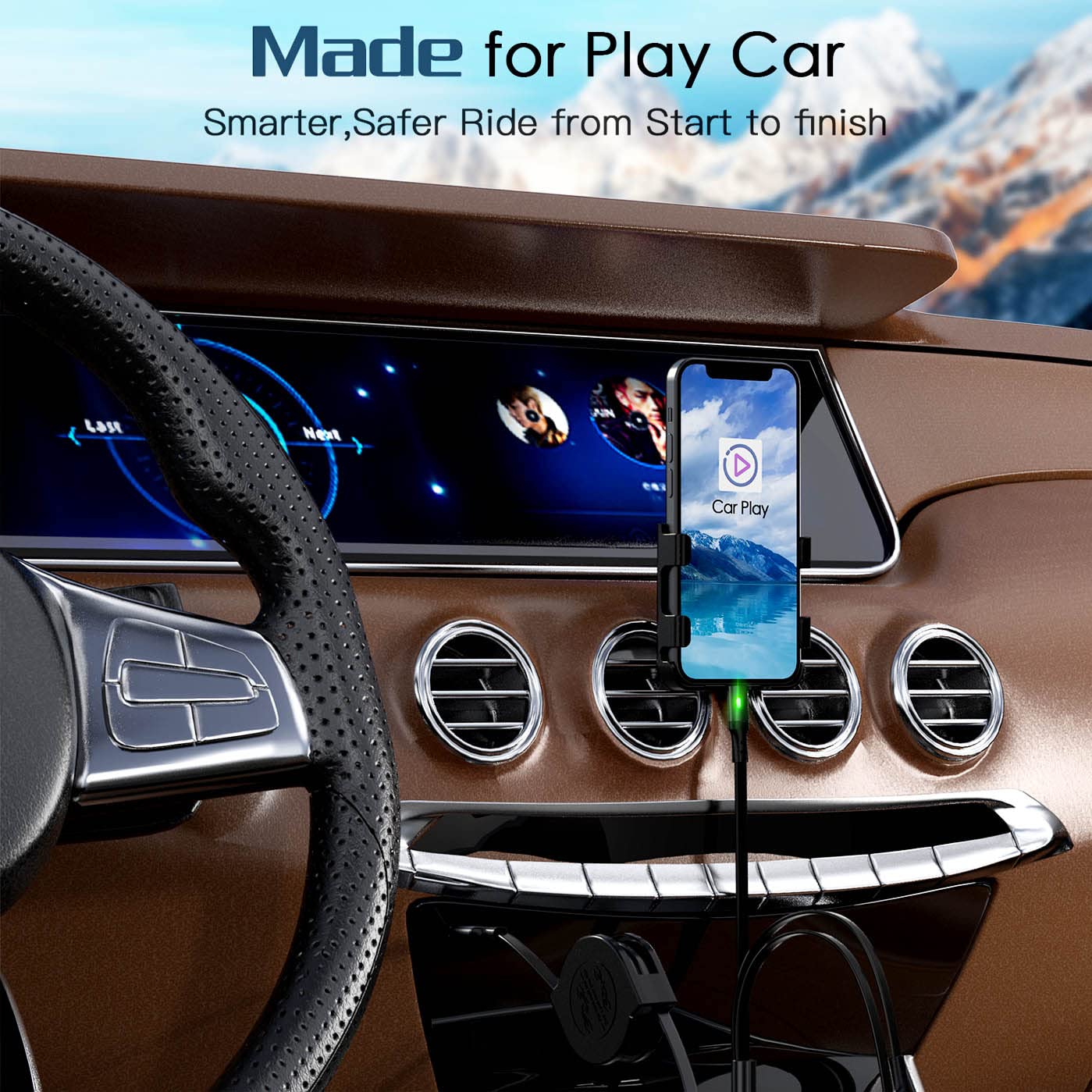 Coiled Multi Charging Cable 3A, 2Pack Retractable Lightning Cable, Multi Charger Cable 4Ft for Car, Retractable Car Charger with IP/Type C/Micro Ports