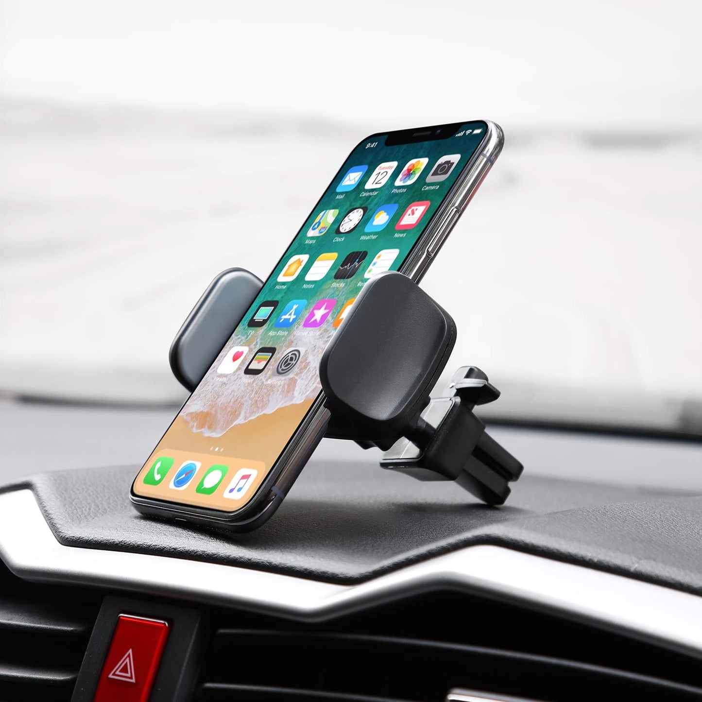 LAX Gadgets Air Vent Phone Holder for Car - Cradle Type Car Mount with Air Vent Clip - Adjustable Side Jaws Pro Grip Car Mount - Black