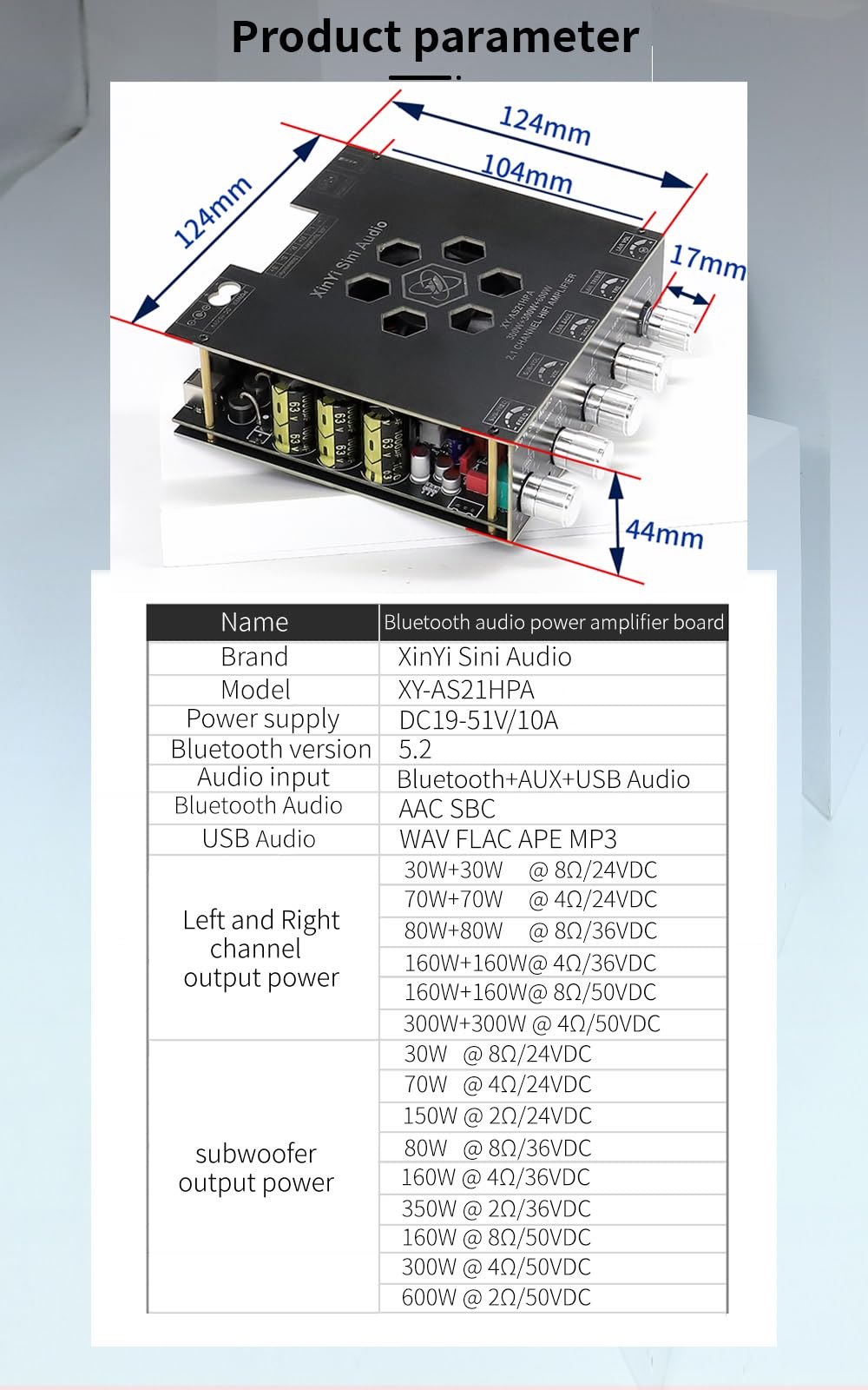 HIFIDIY LIVE AS21 TPA3255 Bluetooth 5.2 2.1 Channel Subwoofer Power Amplifier Board 300WX2+600W REBLE Bass Note Tuning AMP DC19V-50V