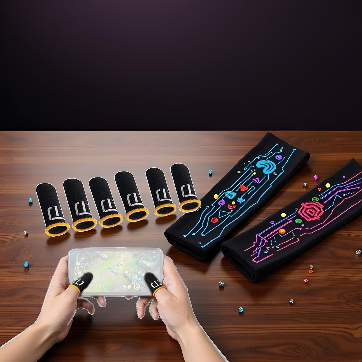 3 Pair Black Patterns Gaming Finger Sleeves Breathable Fingertips Gameler Sweatproof Games-Slip Thumb GR9l5 Gloves for Mobile Cell Phone Gaming Finger
