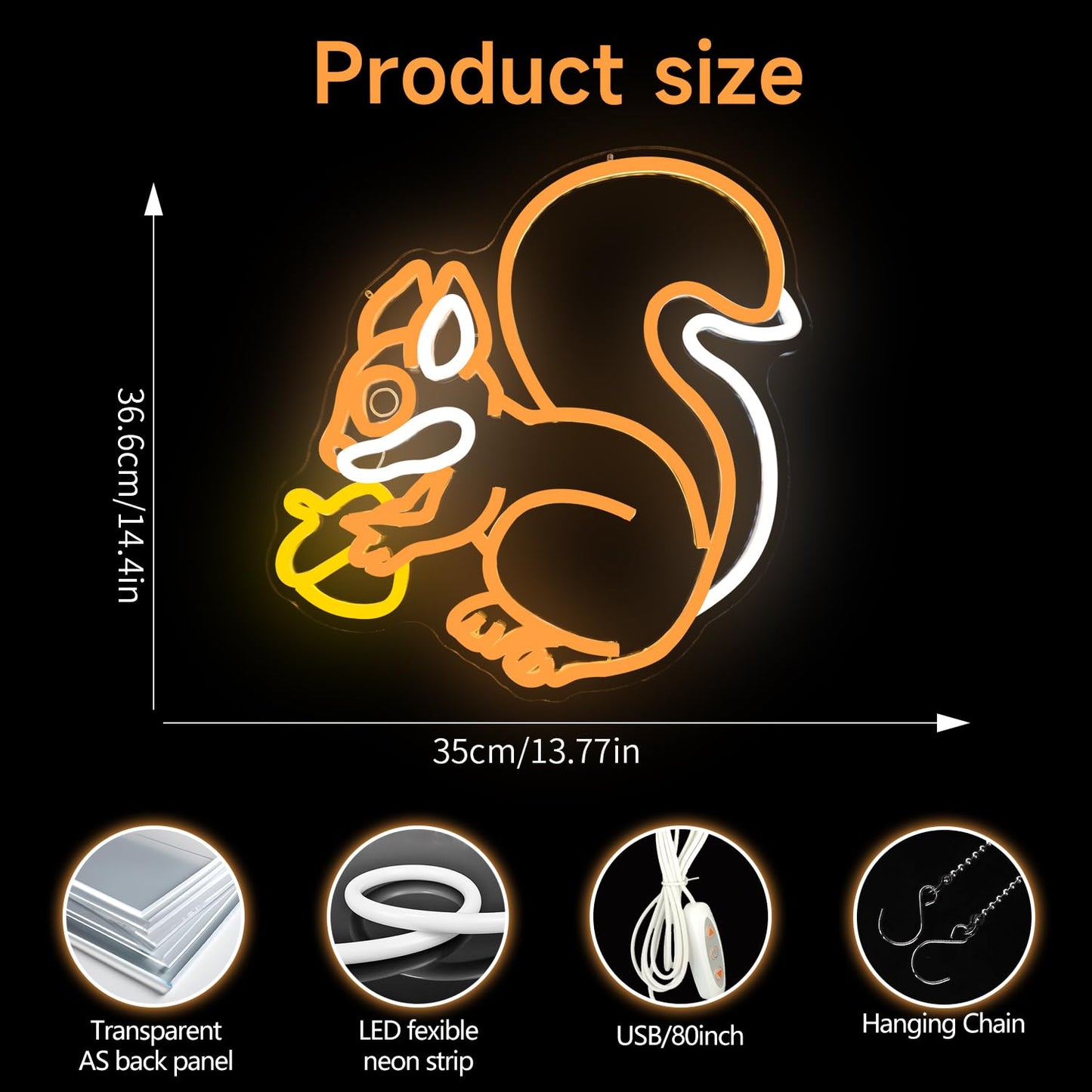 Squirrel Neon Sign for Wall Decor Squirrel Holding a Pine Cone Neon Light Dimmable Led Orange Lamp for Bedroom Cute Animal Light Up Sign for Christmas