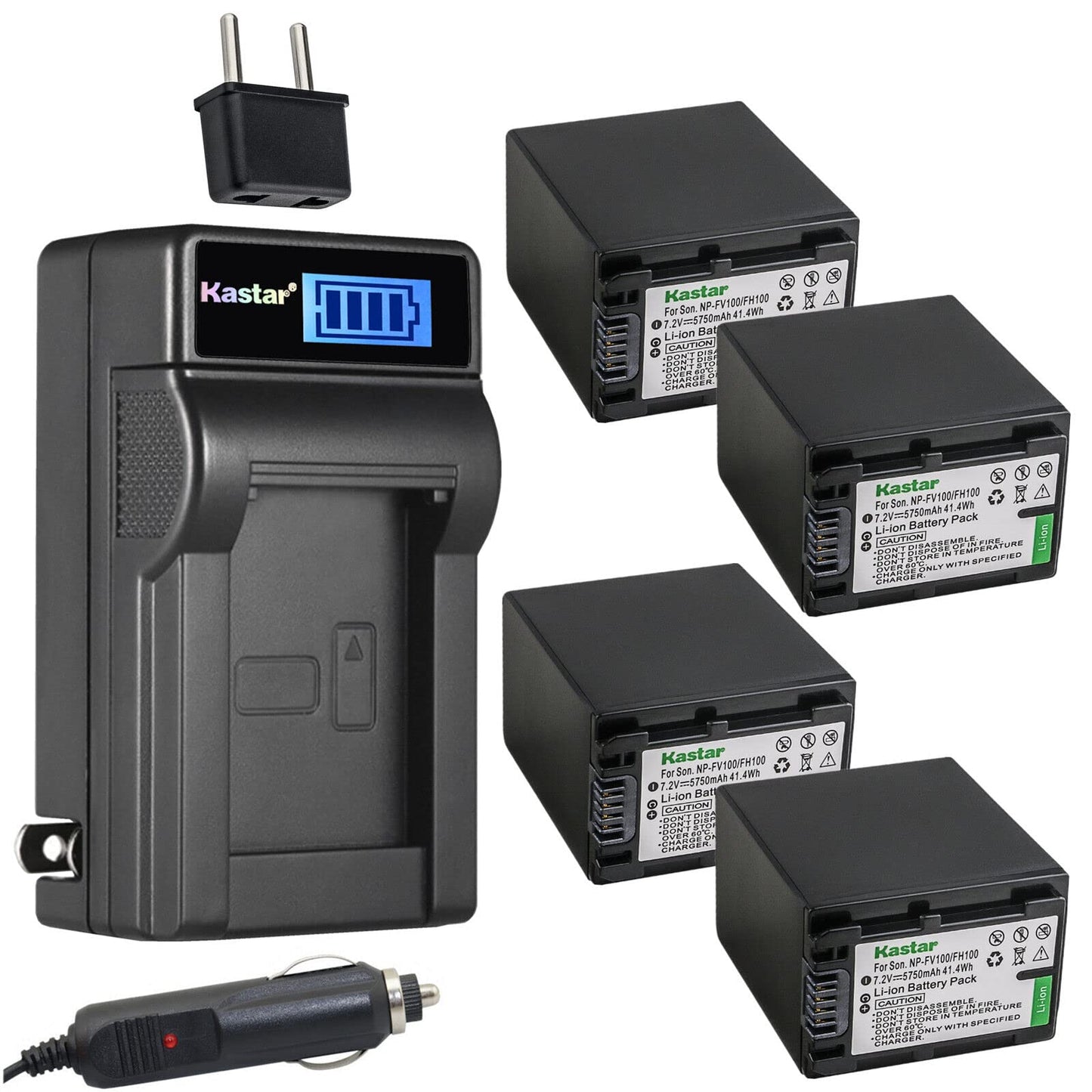 Kastar 4-Pack NP-FV100 Battery and LCD AC Charger Compatible with Sony HDR-PJ380, HDR-PJ390, HDR-PJ420, HDR-PJ50, HDR-PJ510, HDR-PJ540, HDR-PJ580