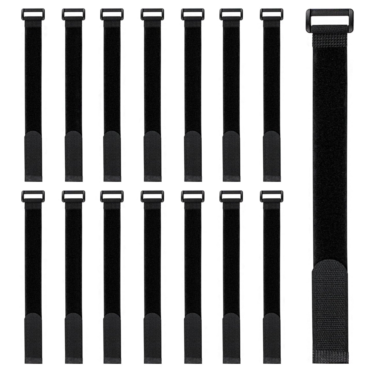 15-Pack Black Reusable Hook and Loop Cinch Straps - Heavy-Duty Adjustable Nylon Fasteners for Home, Office, Garage & Outdoor Use