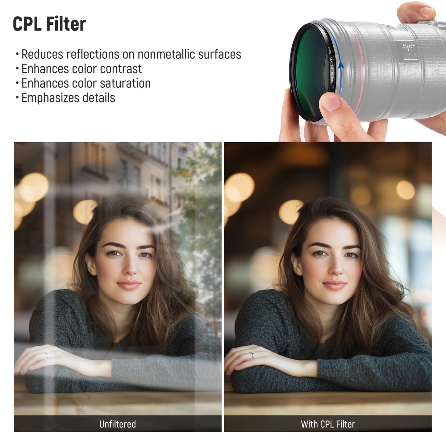 Neewer 55mm UV/CPL/ND Lens Filter Kit with Hard Shell Storage Case, Multicoated Optical Glass & Aluminum Alloy Frame, UV + Circular Polarizer (CPL) +
