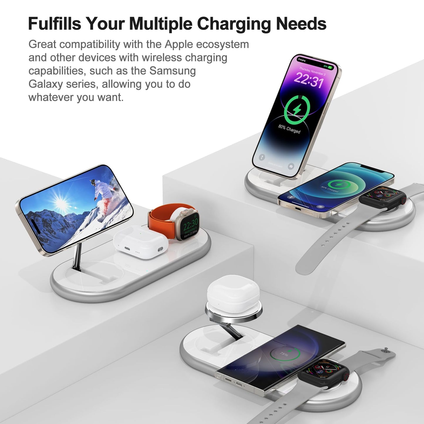 3 in 1 Charging Station for Apple - Faster Mag-Safe Charger Stand for iPhone - Magnetic Wireless Charger Station for iPhone 17/16/15/14/13/12 Series