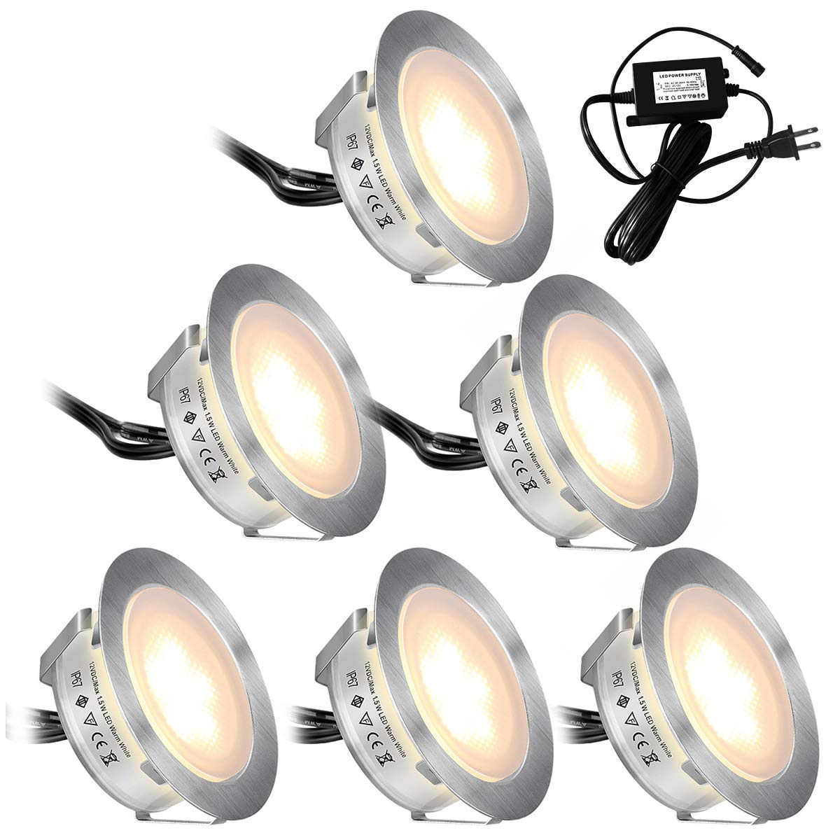 SMY Lighting Recessed LED Deck Lights Kits 6 Pack, (Upgrade Version) Deck Lighting Waterproof IP67,Low Voltage LED Lights for Garden, Steps,Stair