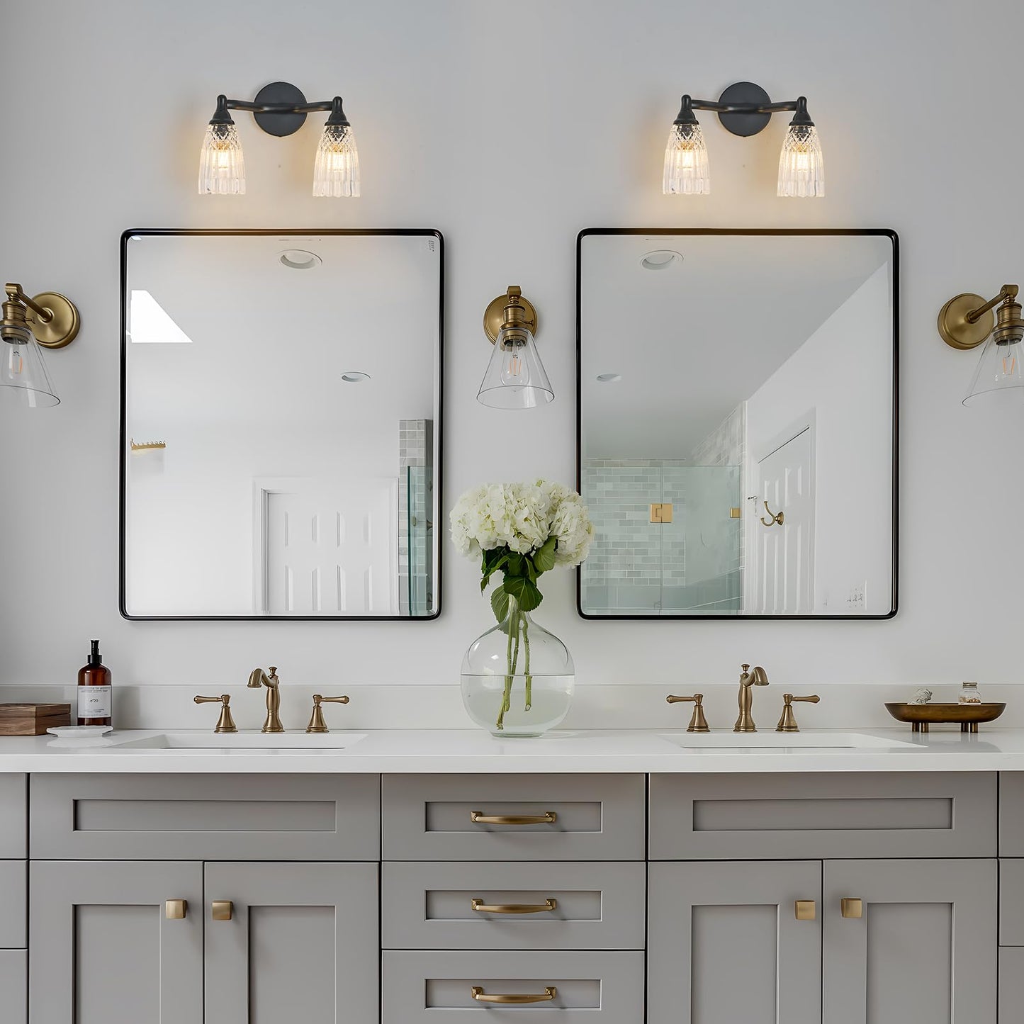 HDDFL Black Bathroom Light Fixture Modern Vanity Lighting 2 Lights Glass Wall Sconce for Bedroom Bath Living Room Hallway