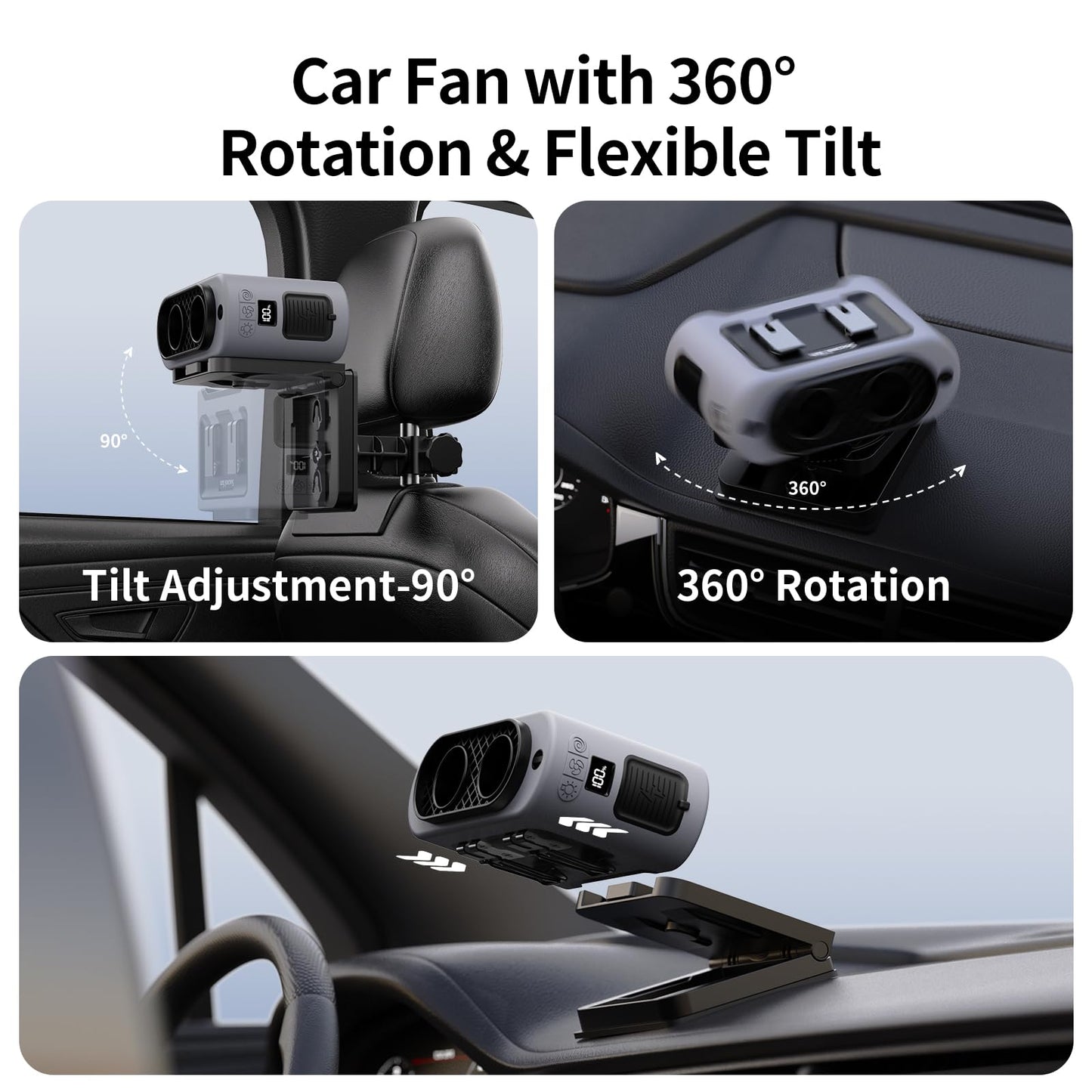 Socool Portable Car Fan Rechargeable Battery Opearated, Clip on Car Seat Headrest 360 Rotatable, 5-Speed Backseat Fans for Baby Rear Facing Cooling