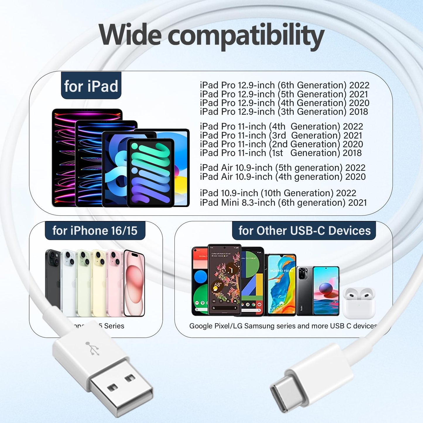 BWOGGJ Car Carplay USB C Cable for iPhone 17 16 15 Pro Max, iPhone Air, 17 16 15 Plus, iPhone 16e, USB A to USB C Fast Charger Carplay USBC Cable Car