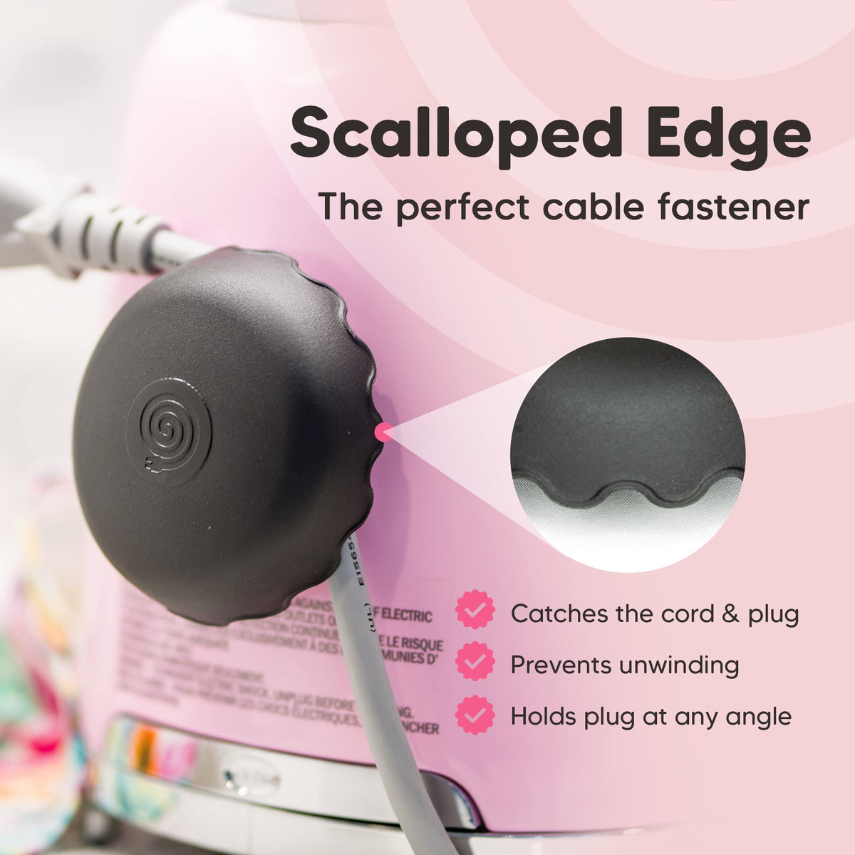 1-Pack Patented Heat-Resistant Cord Organizer for Appliances, Kitchen, Computers & More | Stick-On Cord Wrappers with Flexible Base, Secure Scalloped