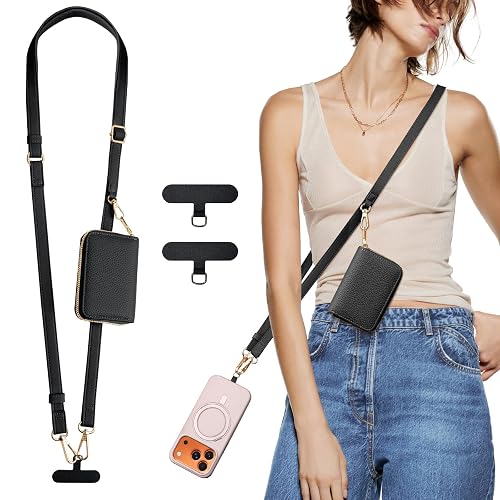 TiMOVO Phone Lanyard, Strap with Leather Wallet Pouch, Universal Crossbody Phone Lanyard Adjustable Neck Strap, Compatible with Most Smartphones