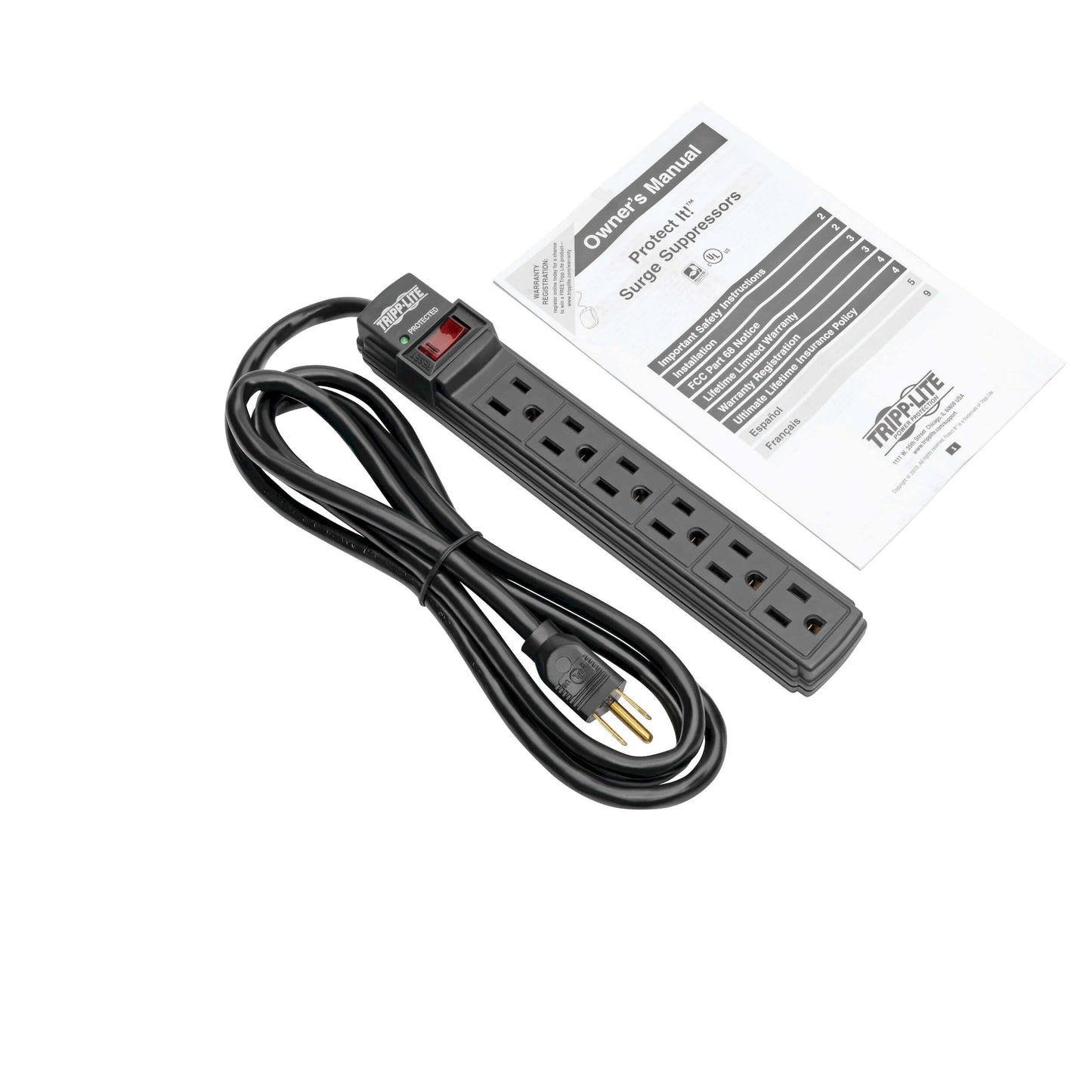 Tripp Lite 6 Outlet Surge Protector Power Strip, 6ft Cord, Black, Lifetime Manufacturer's Guarantee & $10,000 Insurance (TLP6B)