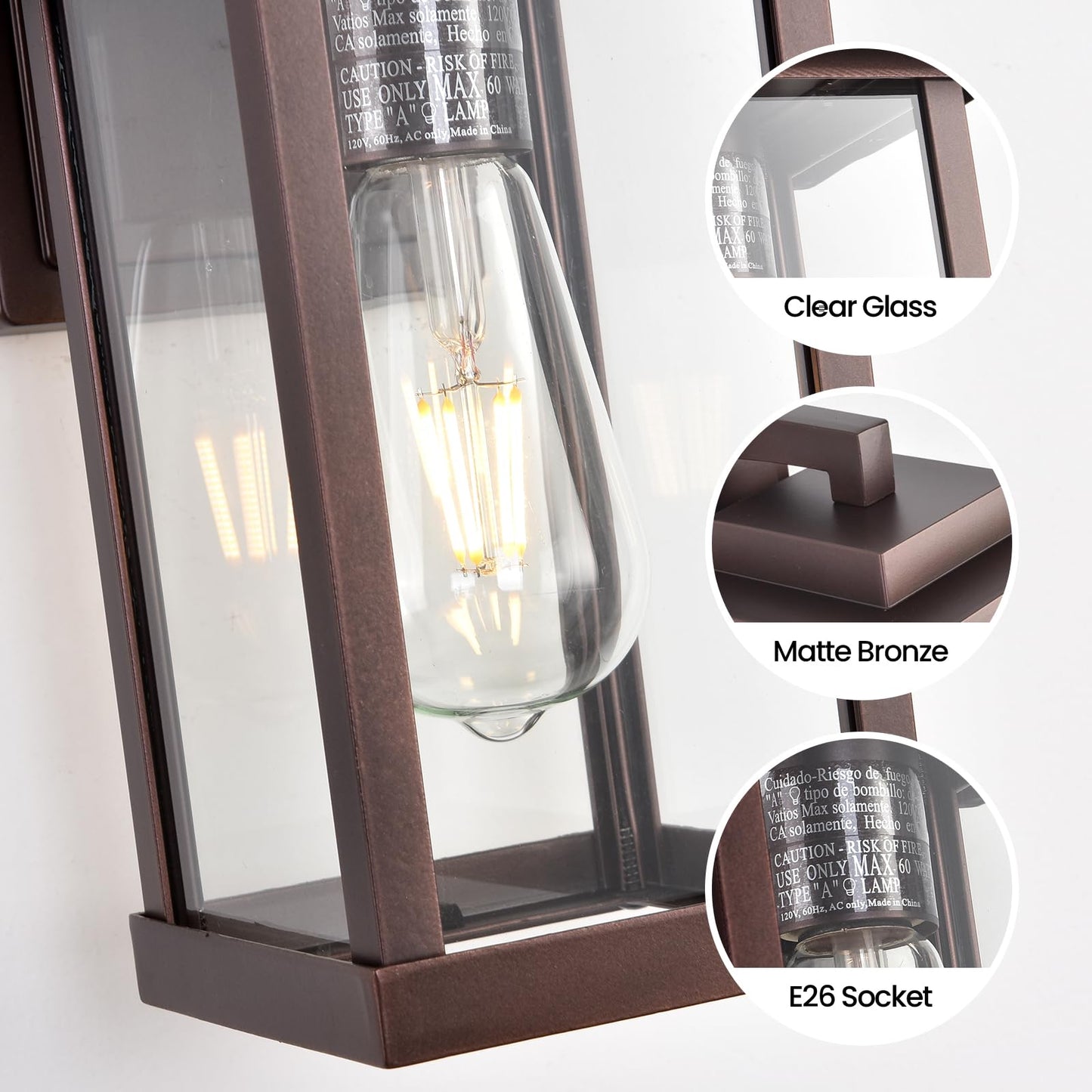 Smeike Exterior Light Fixtures 2 Pack, Modern Outdoor Wall Lanterns Farmhouse Outdoor Porch Light for House Patio Front Door Entryway, Bronze