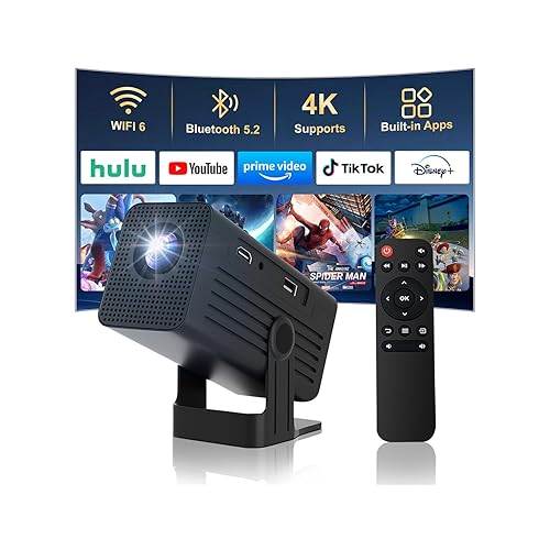 Mini Projector with WiFi and Bluetooth,4K Support 260 ANSl Smart Portable Projector,Auto Keystone, 135 Degree Rotation,Video projector for Home