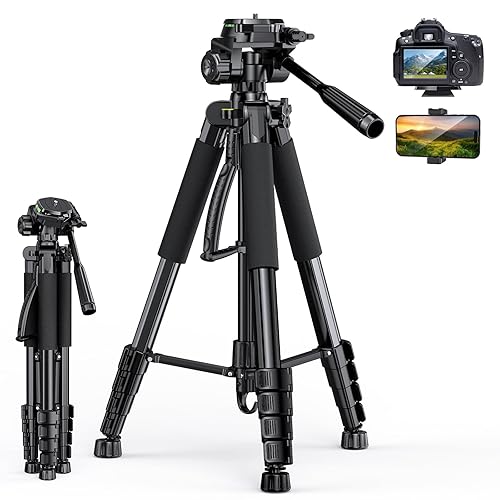 UBeesize 67” Camera Tripod with Travel Bag, Cell Phone Tripod with Bluetooth Remote and Phone Holder, Compatible with All Cameras, Cell Phones