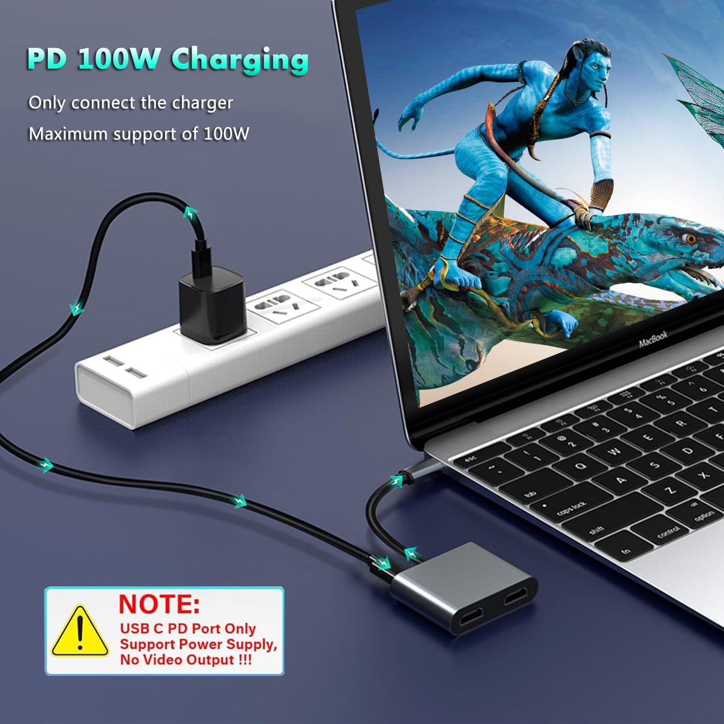 JUEJUEZI 4-in-1 USB C to Dual HDMI Adapter, USB C Multi Port Adapter with 2 HDMI 4K Ports, USB3.0, PD 100W, C-Type to 2 HD Splitter, Suitable