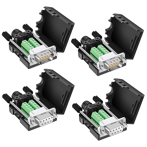 Dbilida DB9 Solderless Connector (2Male+2Female), DB9 Breakout Connector RS232 D-SUB Serial to 9pin Port Terminal with Case