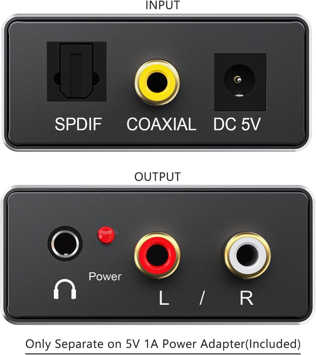 DA Converter Aluminum, 192KHz DAC Digital SPDIF Toslink to Analog Stereo Audio Converter with Optical Cable, R/L 3.5mm Jack, for PS3 PS4 Xbox HDTV