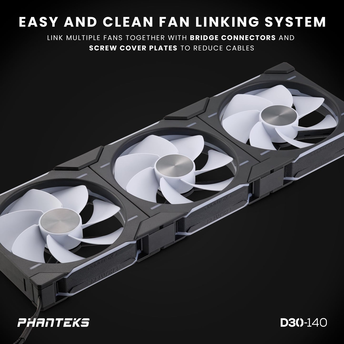 Phanteks D30-140 DRGB PWM Fan 3Pack, Reverse Airflow Model, Premium D-RGB Performance Fans, Halos Lighting Effect, ARGB/DRGB Lighting, Daisy-Chain Fan