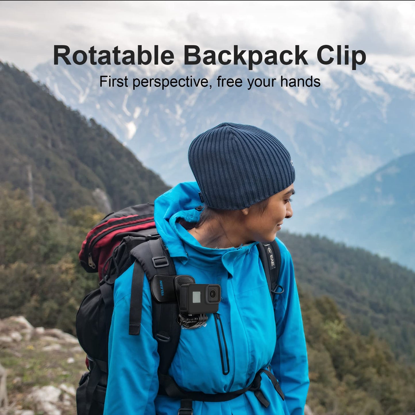 TELESIN 360 Rotational Backpack Clip Mount Super Solid Fast Release Clamp Rotation Hat Mount for GoPro Hero 8, Hero 7/6/5 Black, Hero4, Hero3, osmo