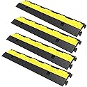 VEVOR Cable Protector Ramp, 4 Packs 2 Channels Rubber Modular Speed Bumps Rated 11000 LBS Load Capacity, Protective Wire Cord Ramp Driveway Rubber