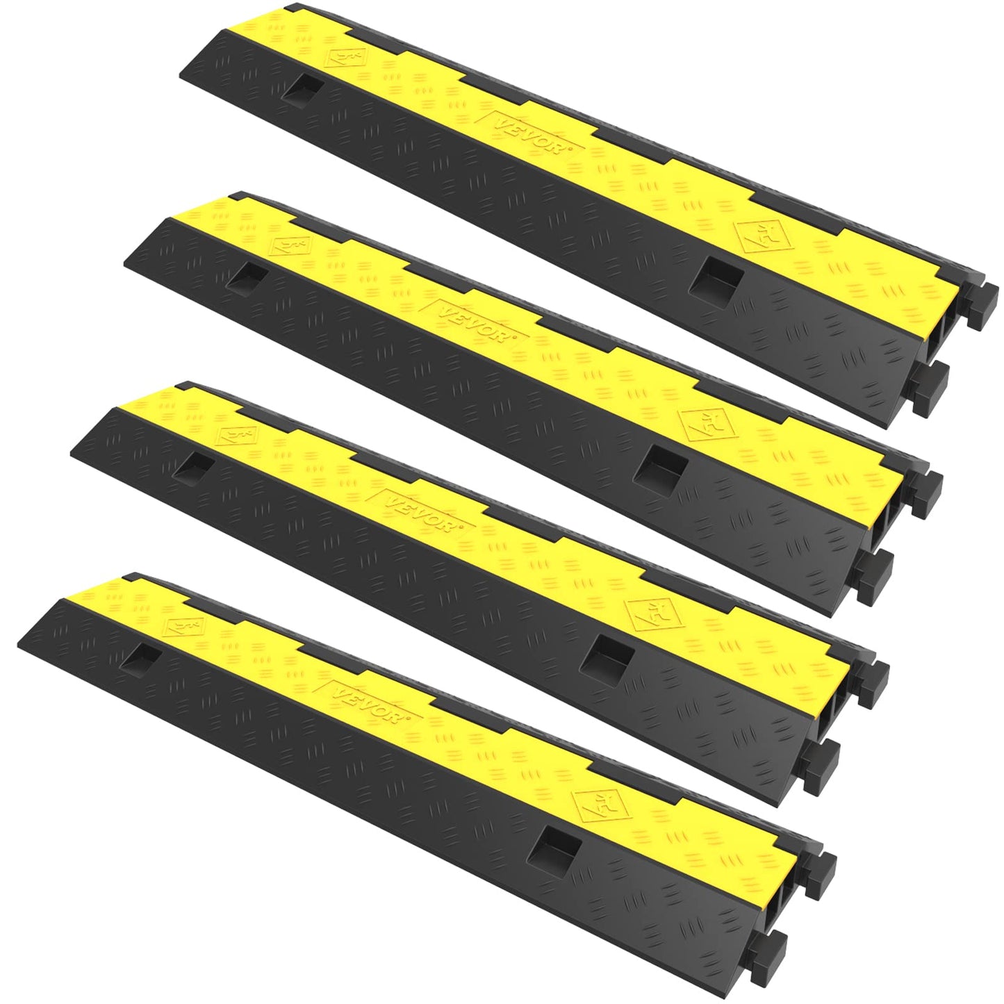 VEVOR Cable Protector Ramp, 4 Packs 2 Channels Rubber Modular Speed Bumps Rated 11000 LBS Load Capacity, Protective Wire Cord Ramp Driveway Rubber