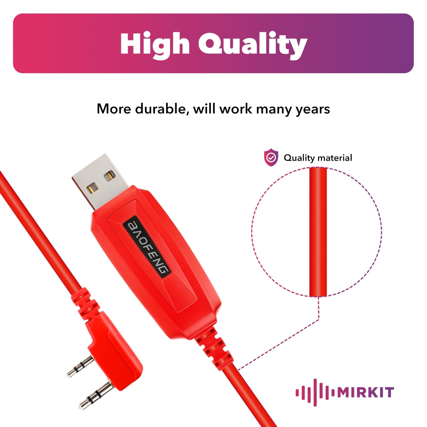 BAOFENG Programming Cable UV-5R/5RA/5R Plus/5RE, UV3R Plus, BF-888S, 5R EX, 5RX3, GA-2S, UV-82 (39-inch Mirkit Red, This one Works!)