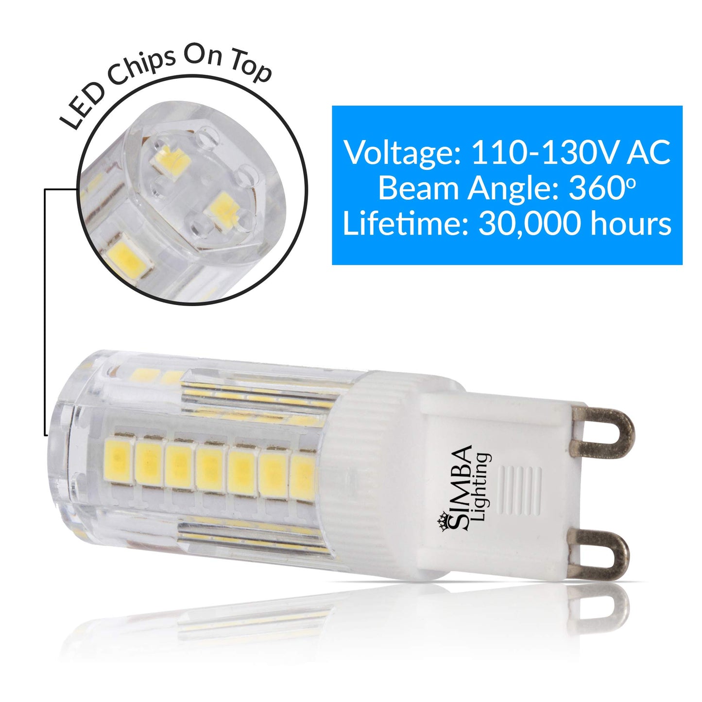 Simba Lighting LED G9 4W 120V T5 Light Bulb, JCD Bi-Pin Base, 6000K, 5 Pack