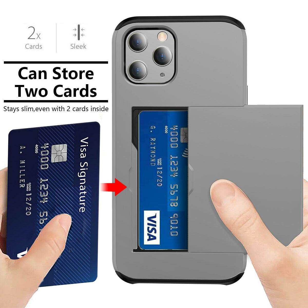 Fastsun Ultra-Thin Shockproof Hard Back Silicone Case Dual Layer Protective Credit Card Holder ID Cards Slot Case Cover Compatible with iPhone 14 Pro