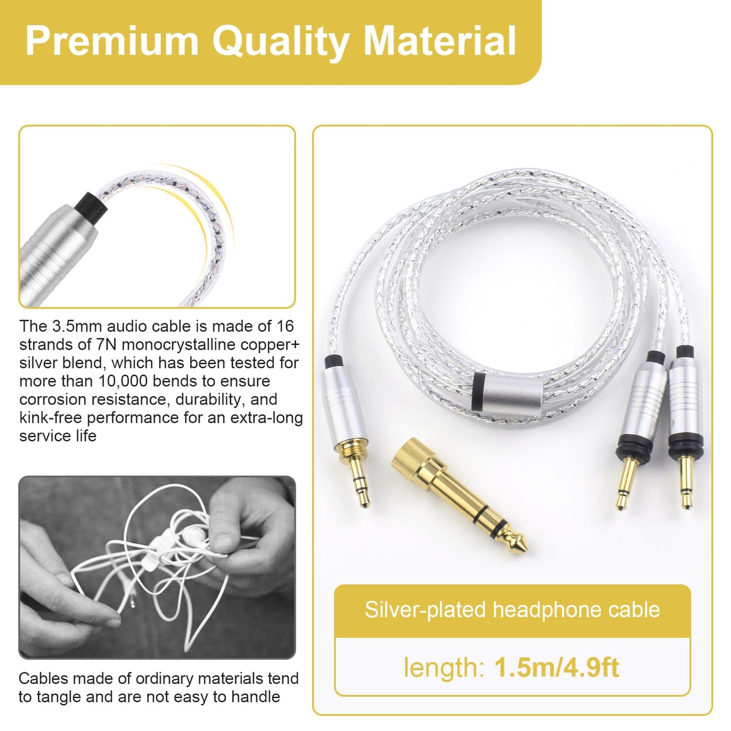 Zosvoses Focal Headphone Cable Compatible with Focal Elear, Elegia, Clear, Stellia, Celestee Headphones, Replacement Audio Cable with 6.35mm Adapter…