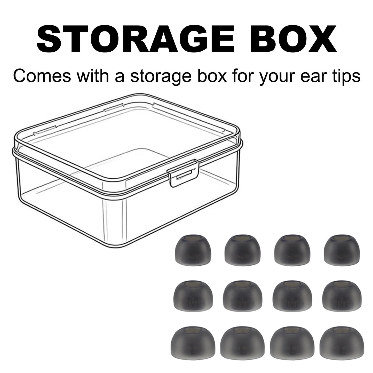 XMTYAN Replacement Ear Tips Compatible with JBL Tune Buds 2, Soft Silicone Eartips with Portable Storage Box (6, Black, S/M/L)