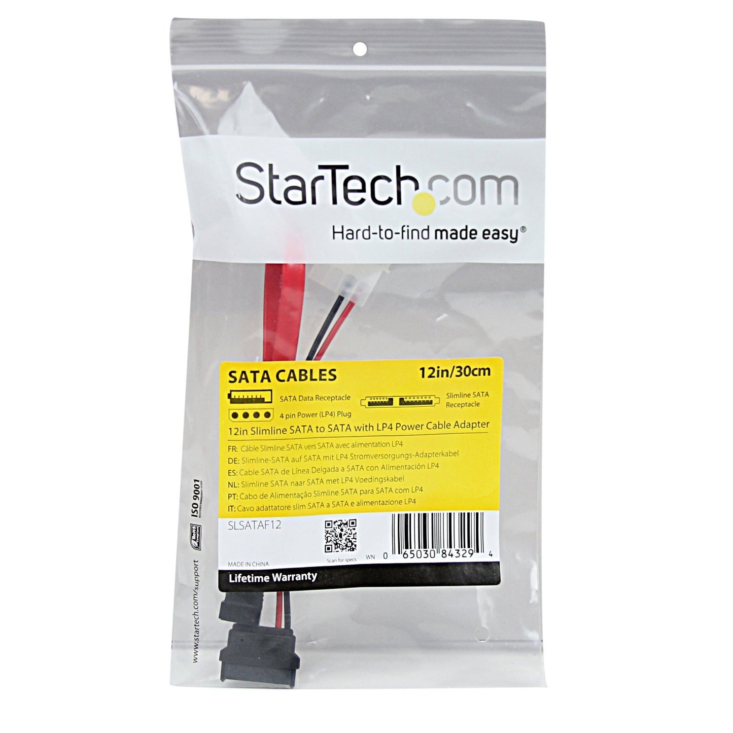 StarTech.com 12in Slimline SATA to SATA with LP4 Power Cable Adapter (SLSATAF12)