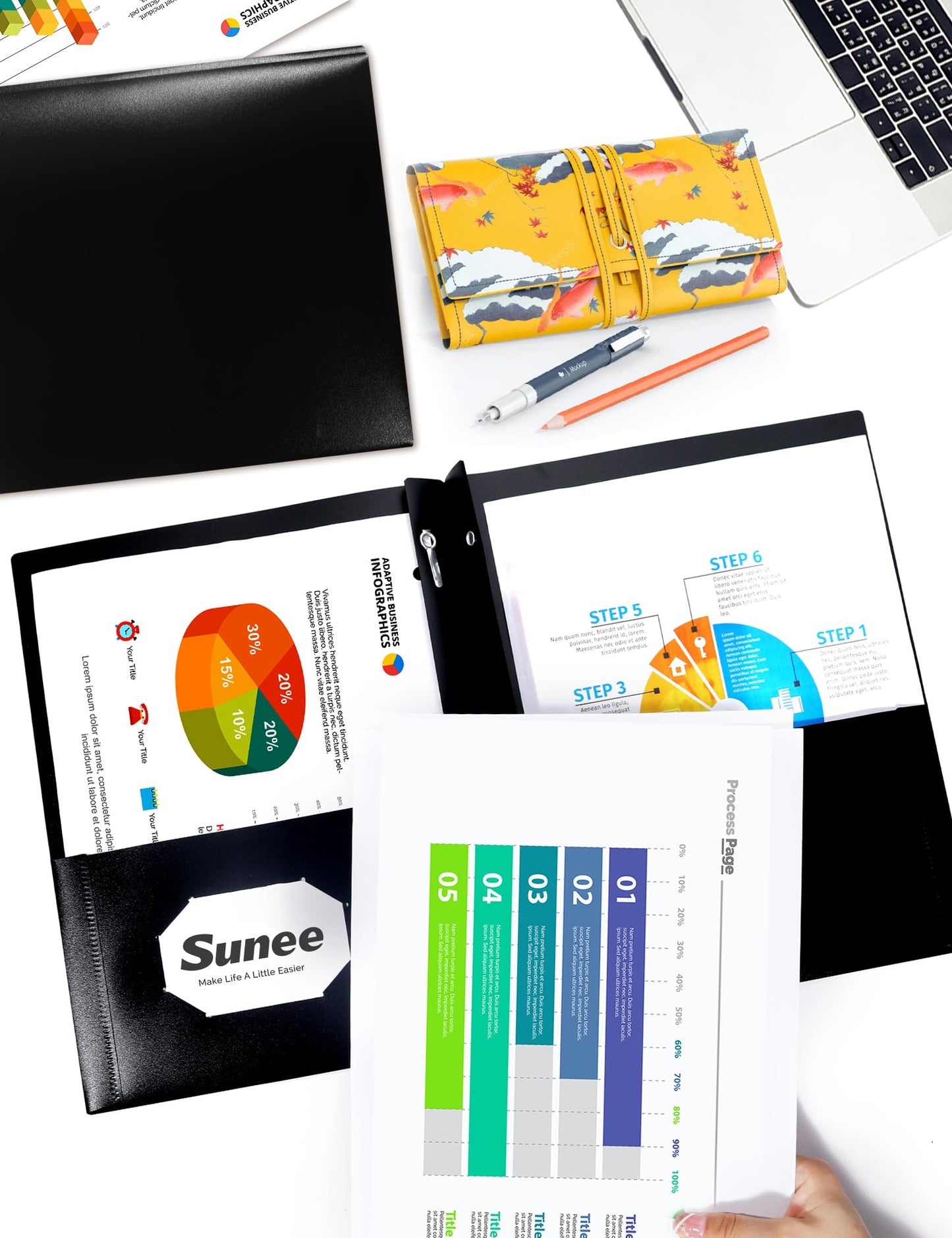 SUNEE 2 Pocket Folders with Prongs (3 Pack, Black) Plastic Folders with Pockets and Prongs Fit Letter Size, Poly Folders with Pockets for School