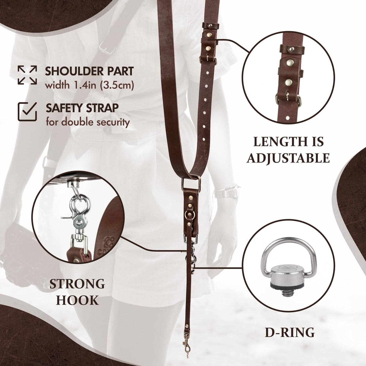 C Coiro Leather Camera Strap for One Camera - Professional Single Leather Harness Shoulder Strap Quick Release Gear DSLR/SLR, Camera Accessories