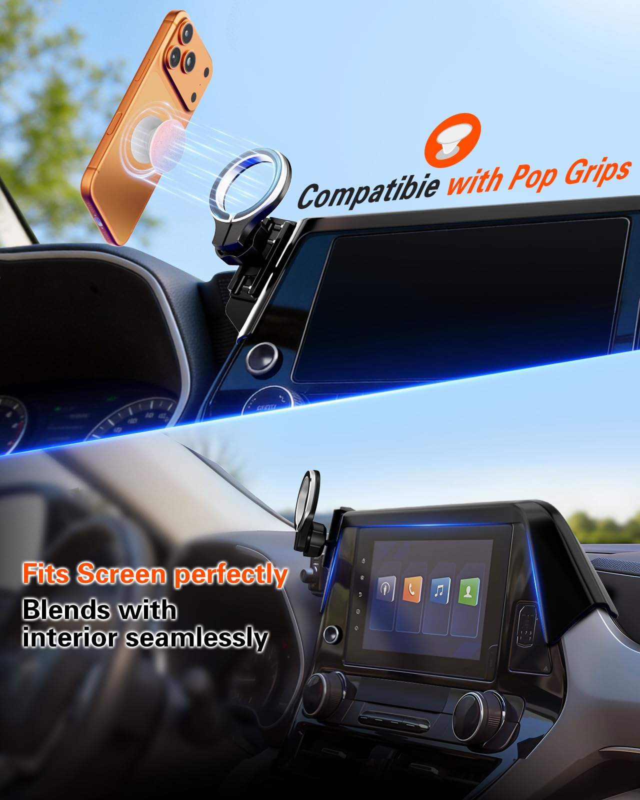 pop-tech Magnetic Car Mount for Toyota Highlander 2020 2021 2022 2023 2024 2025 2026: for MagSafe Strong Magnets Cell Phone Holder Fit 8-Inch Touch