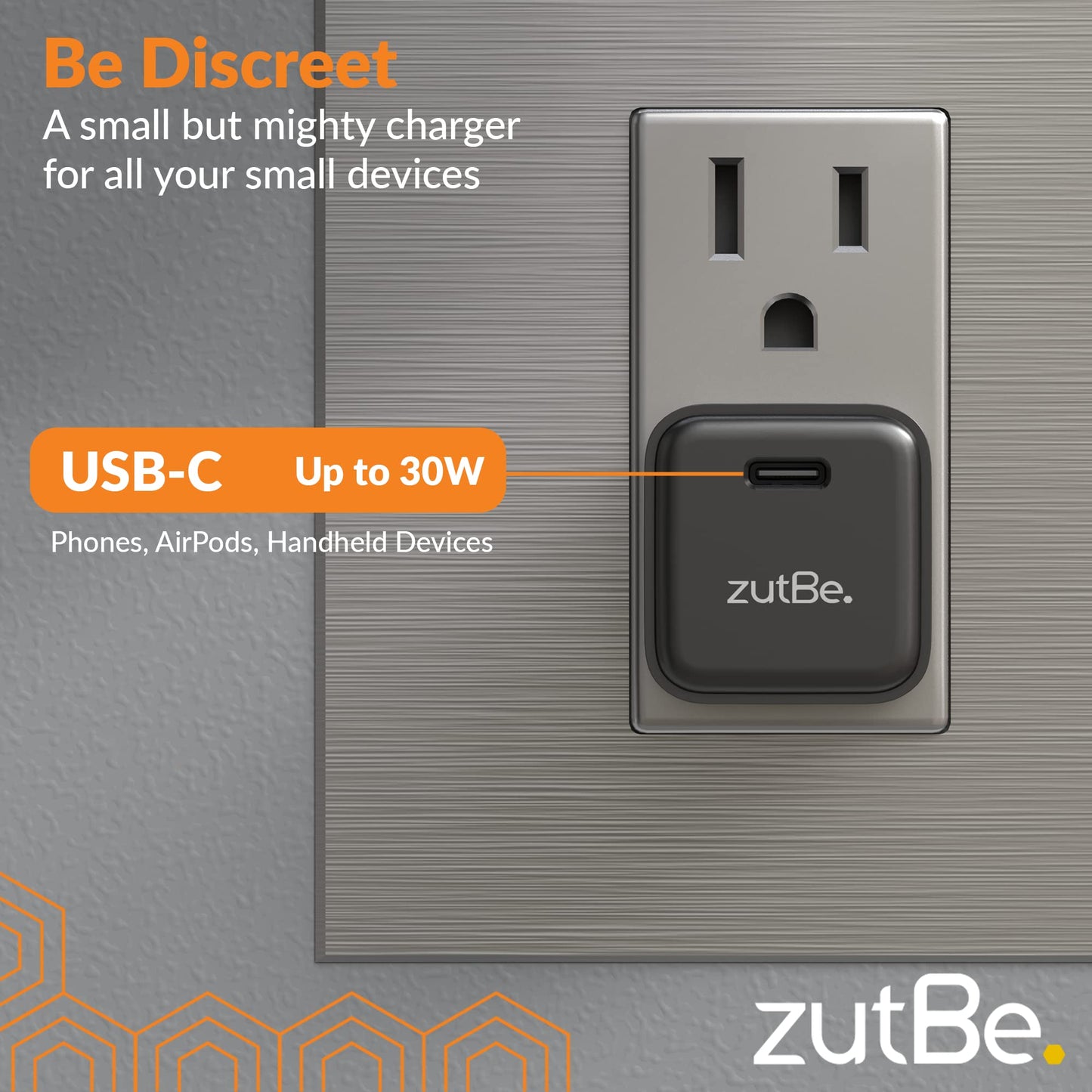 zutBe 30W Mini Wall Charger with Foldable Prongs Compact Durable USB-C Power Delivery PD and PPS to Fast Charge iPhone 17 16 15 14 13 12 Pro/Pro Max