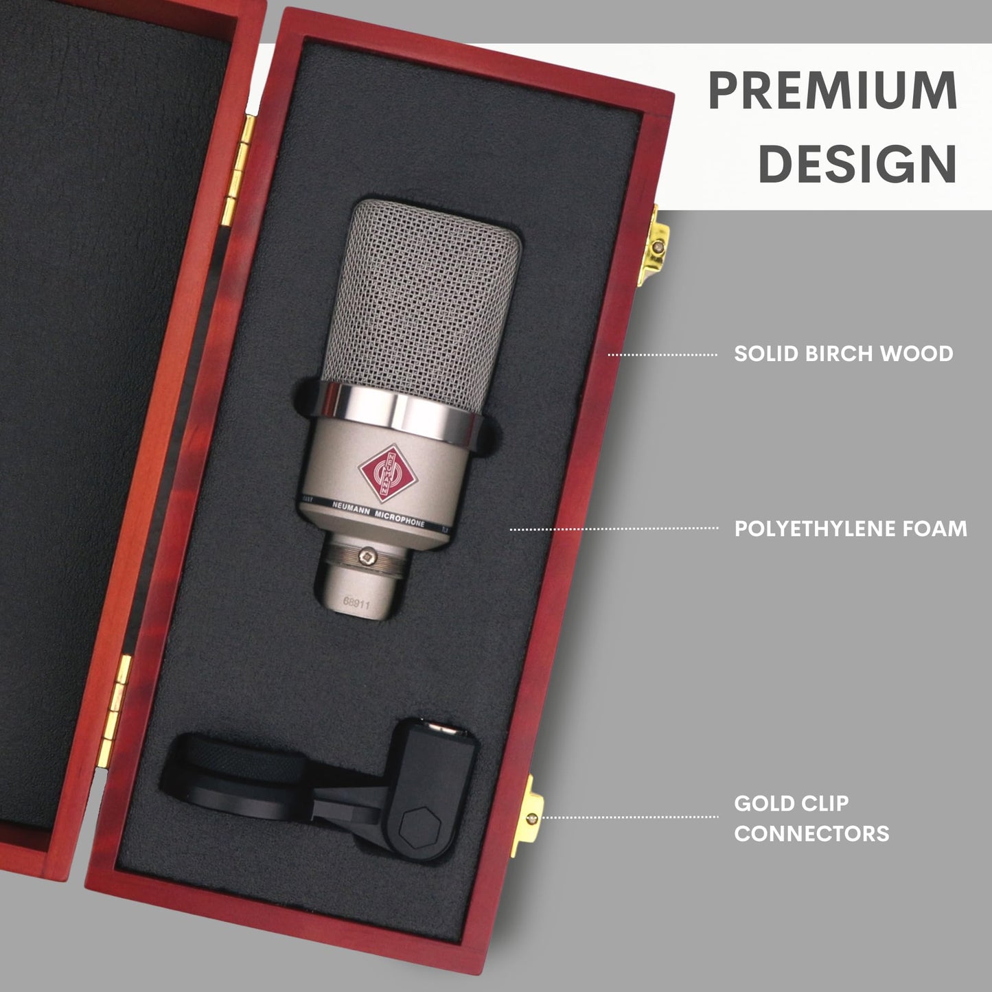 Melon Audio Wood Microphone Case for Neumann TLM 102 | Microphone Box Protective Wood Case Premium Quality with Foam Insert for Both TLM mic and Mic