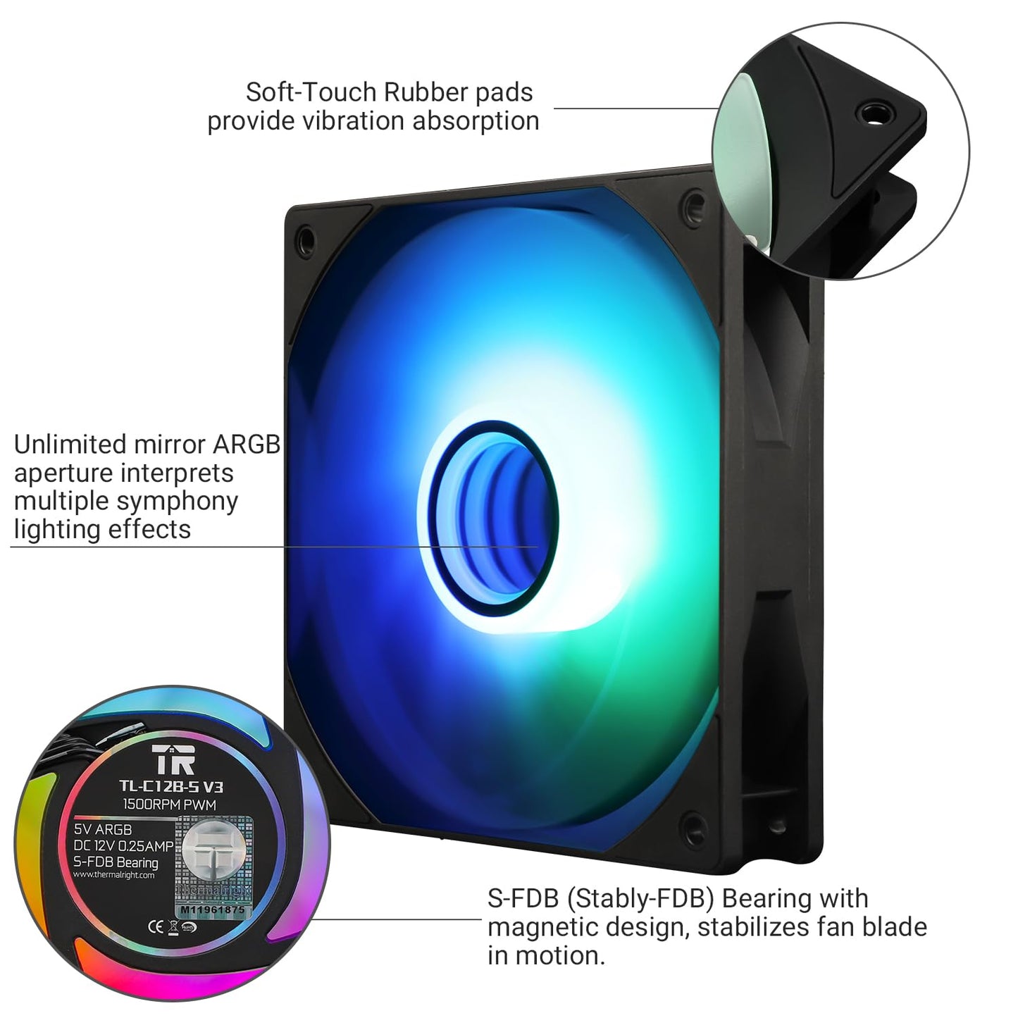 Thermalright TL-C12B-S V3 CPU Fan 120mm Case Cooler Fan ARGB, 4pin PWM Connector Silent Computer Fan with S-FDB Bearing,Desktop Cooling Fan has ARGB