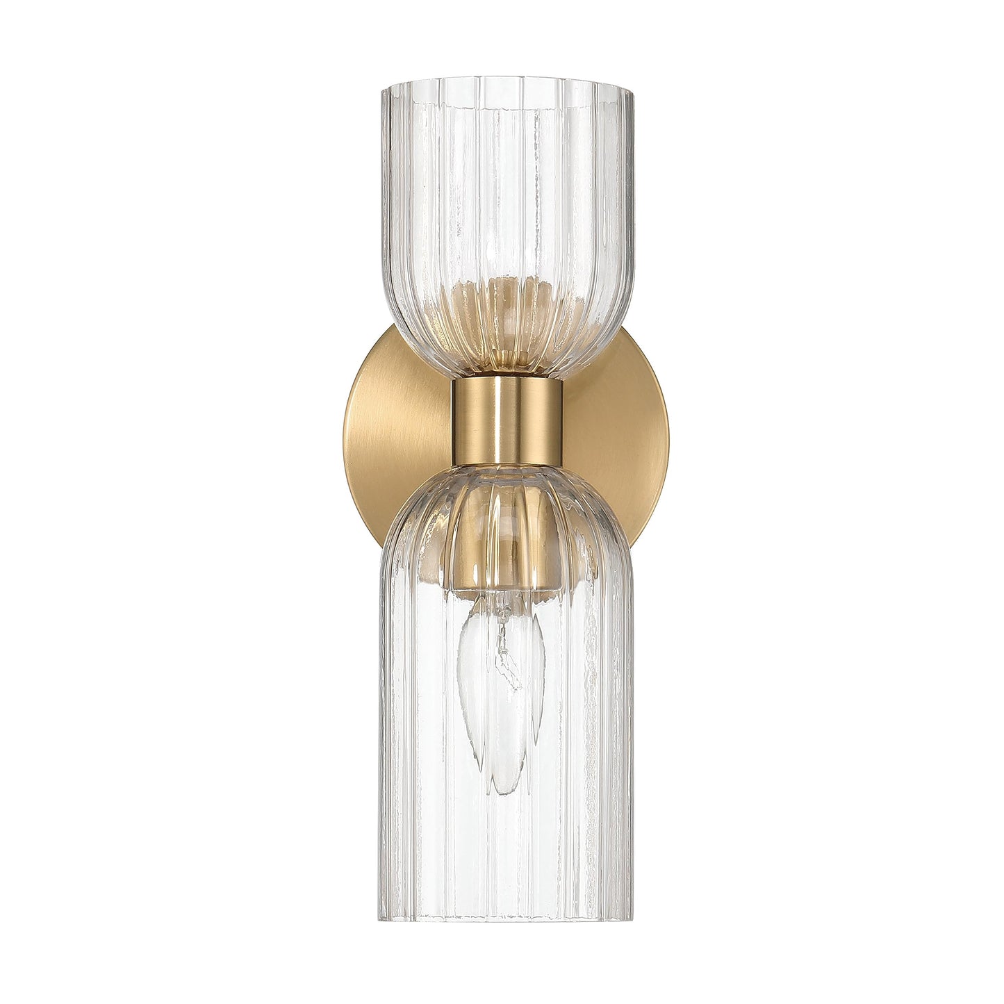 Robert Stevenson Lighting Josephine - Mid-Century Modern Metal and Clear Ribbed Glass Wall Light, Brushed Gold