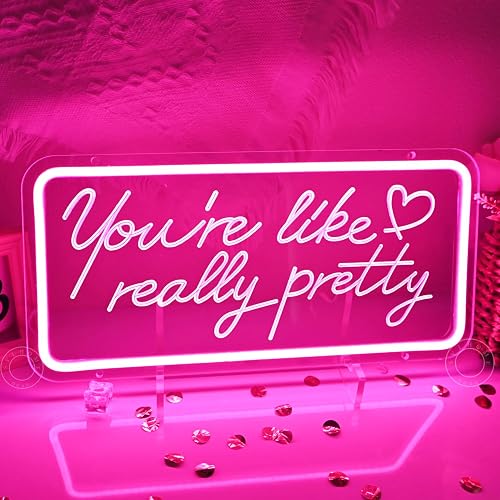 SYLHOME Pink You're Like Really Pretty Led Neon Light Sign USB Gorgeous Girls Bedroom Kids Room Wall Decor Sign Wedding Birthday Party Salon Bar Decor