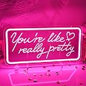 SYLHOME Pink You're Like Really Pretty Led Neon Light Sign USB Gorgeous Girls Bedroom Kids Room Wall Decor Sign Wedding Birthday Party Salon Bar Decor